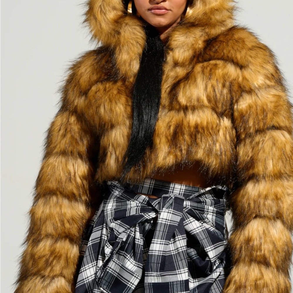Women's Faux Fur Jacket - Brown